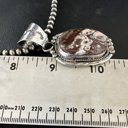 Navajo Wild Horse Turquoise Pendant Necklace | Sterling Silver | Authentic Native American Handmade | 17511