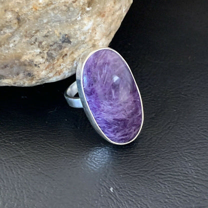 Navajo Purple Charoite Adjustable Ring | Sterling Silver | Sz 8 | Authentic Native American Handmade | 10520