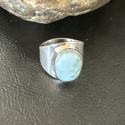 Navajo Blue Larimar Ring | Sterling Silver | Sz 10 | Authentic Native American Handmade | 17653