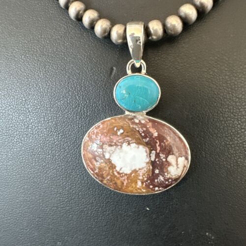 Navajo Wild Horse Blue Kingman Turquoise Necklace | Sterling Silver | 17337