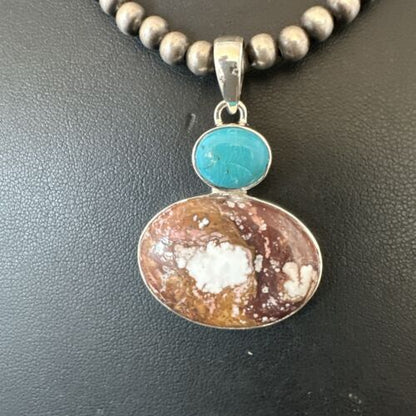 Navajo Wild Horse Blue Kingman Turquoise Necklace | Sterling Silver | 17337