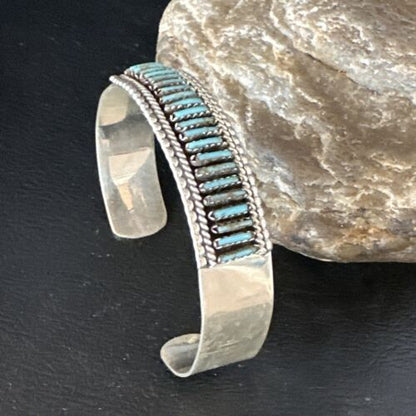 Zuni Blue Turquoise Needle Point Cluster Cuff Bracelet | Sterling Silver | Authentic Native American Handmade | 15067