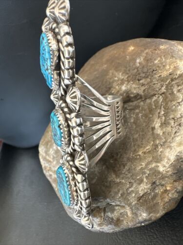 Navajo Blue Kingman Turquoise Cluster Ring | Authentic Native American Sterling Silver | Multi-Stone | Sz 9 | 16322