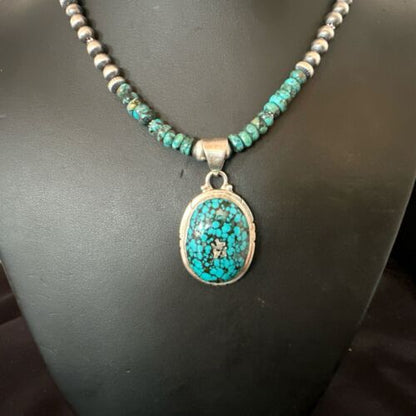 Navajo Men's Blue Spiderweb Turquoise Pendant Necklace | Sterling Silver | 17081