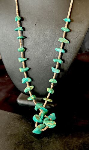 Navajo Royston Turquoise Shell Heishi Bead Necklace | Sterling Silver | 28" | Authentic Native American Handmade | 17449