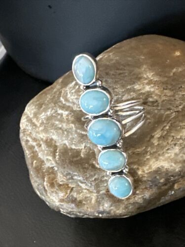 Navajo Blue Larimar Multi-Stone Ring | Authentic Native American Sterling Silver | Multi-Stone | Sz 5.5 | 15976