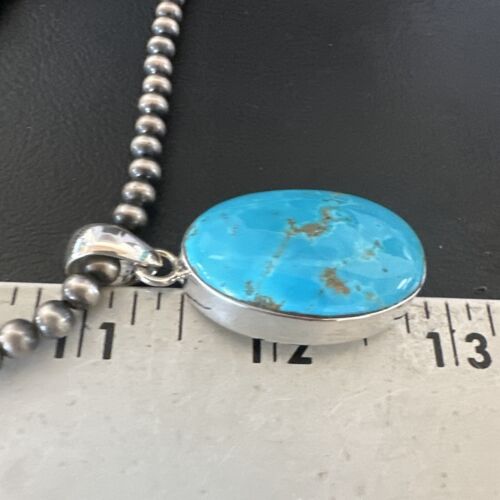 Navajo Blue Kingman Turquoise Pendant Necklace | Sterling Silver | 20" | Authentic Native American Handmade | 16687