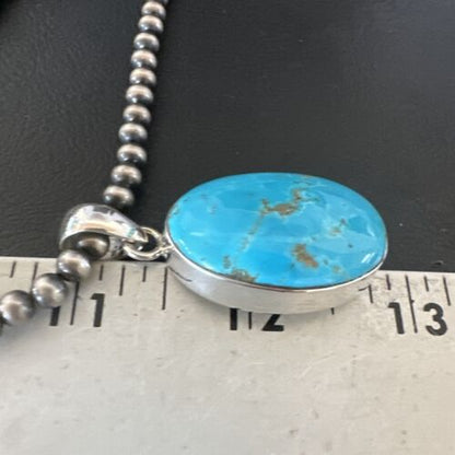 Navajo Blue Kingman Turquoise Pendant Necklace | Sterling Silver | 20" | Authentic Native American Handmade | 16687