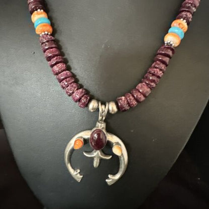 Navajo Purple Spiny Oyster Turquoise Naja Pendant Necklace | Sterling Silver | Native American Handmade | 15273