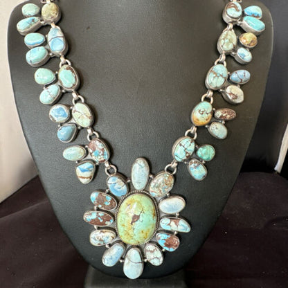 Navajo Blue Golden Hills Turquoise Lariat Necklace Pendant |Authentic Native American Handmade | 16183