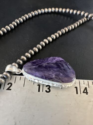 Navajo Pearls Purple Sugilite Pendant Necklace | Sterling Silver Beads | Authentic Native American Handmade | 15512