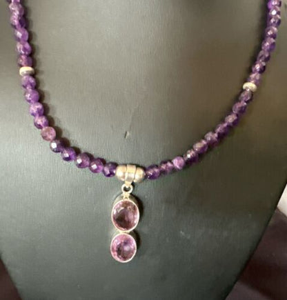 Southwestern Navajo Amethyst Pendant | Sterling Silver Pearls Necklace | 19" | 17502 - Masha USA