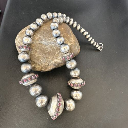 Navajo Purple Spiny Oyster Pearls Necklace | Graduated Sterling Silver | 21" | Authentic Native American Handmade | 16617