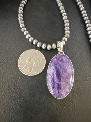 Navajo Pearls Purple Sugilite Pendant Necklace | Sterling Silver Beads | Authentic Native American Handmade | 15514 - Masha USA
