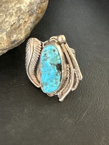 Old Pawn Men's Blue Kingman Turquoise Ring | Navajo Sterling Silver | Sz 10 | 15520