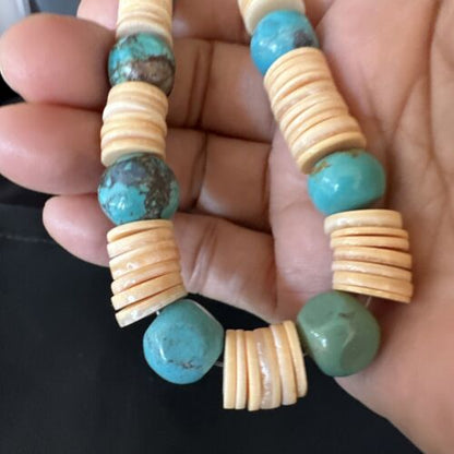 Santo Domingo Blue Nugget Turquoise Necklace | Sterling Silver | 28" | Authentic Native American Handmade | 15292