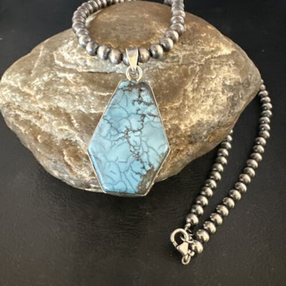 Men's Spiderweb Turquoise Pendant | Navajo Pearls Sterling Silver Necklace | Authentic Native American Handmade | 15533
