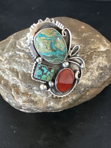 Navajo Blue Turquoise Cluster Ring | Authentic Native American Sterling Silver | Multi-Stone | Sz 10 | 14840 - Masha USA