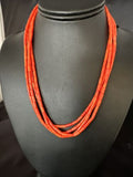 Navajo Orange Coral Tube Heishi Bead Necklace | Sterling Silver | 18" | Authentic Native American Handmade | 15281