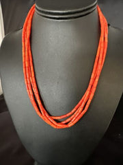 Navajo Orange Coral Tube Heishi Bead Necklace | Sterling Silver | 18" | Authentic Native American Handmade | 15281