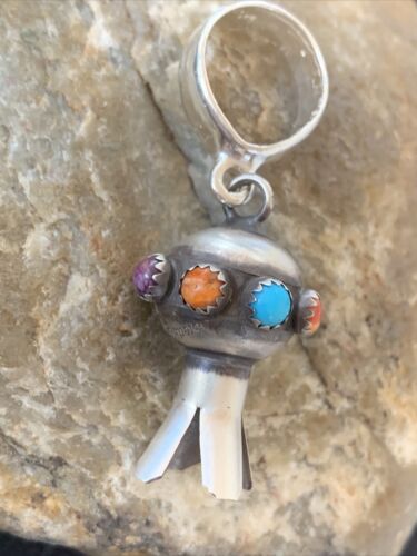 Navajo Multi-Color Turquoise Naja Pendant | Sterling Silver | Authentic Native American Handmade | 01260