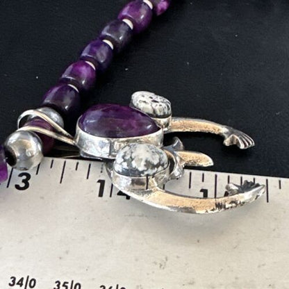Navajo Purple Sugilite White Buffalo Naja Pendant | Sterling Silver | Authentic Native American Handmade | 15024