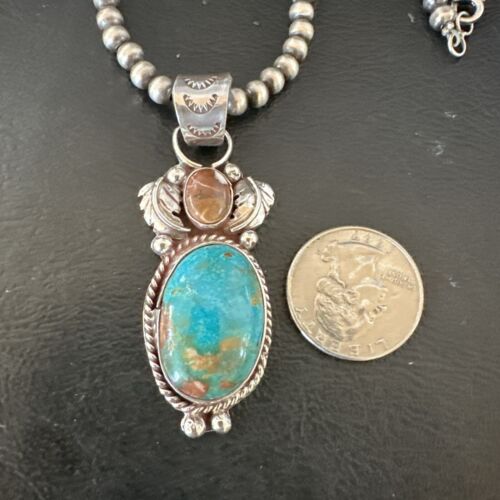 Navajo Blue Kingman Turquoise Wild Horse Necklace Pendant | Sterling Silver | Authentic Native American Handmade | 17225