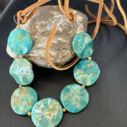 Navajo Green Turquoise Sterling Silver Necklace Leather Cords Bracelet 17548