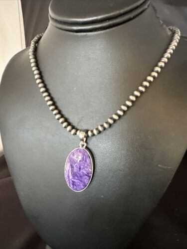 Navajo Pearls Purple Sugilite Pendant Necklace | Sterling Silver Beads | Authentic Native American Handmade | 15514 - Masha USA