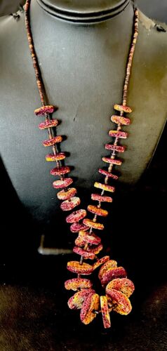 Navajo Purple Spiny Oyster Shell Graduated Necklace | Sterling Silver | 28" | Authentic Native American Handmade | 17175