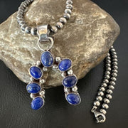 Navajo Horseshoe Naja Blue Lapis Pendant Necklace | Sterling Silver | Authentic Native American Handmade | 15753