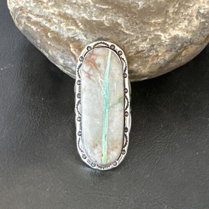 Navajo Ribbon Boulder Green Turquoise Ring | Sterling Silver | Sz 11 | 16475