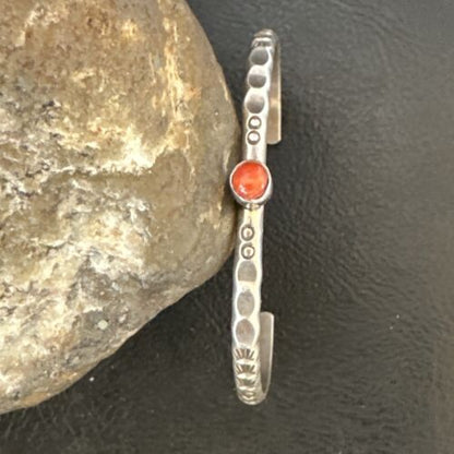 Navajo Coral Old Pawn Children's Bracelet | Sterling Stamped | Handmade | 5.5" | 16658 - Masha USA