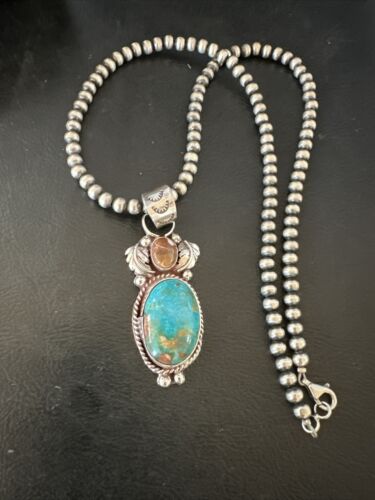 Navajo Blue Kingman Turquoise Wild Horse Necklace Pendant | Sterling Silver | Authentic Native American Handmade | 17225