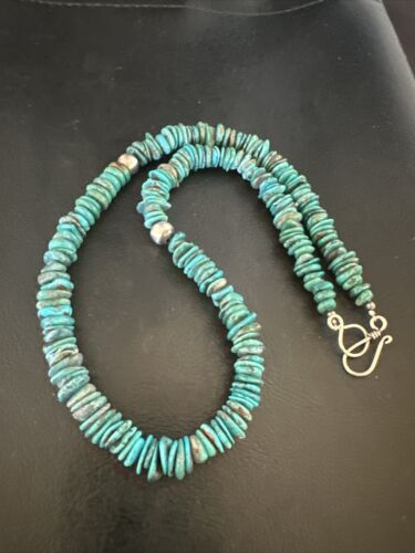 Navajo Blue Turquoise Bead Necklace | Sterling Silver | Graduated |  8mm | Authentic Native American | 19" | 17582