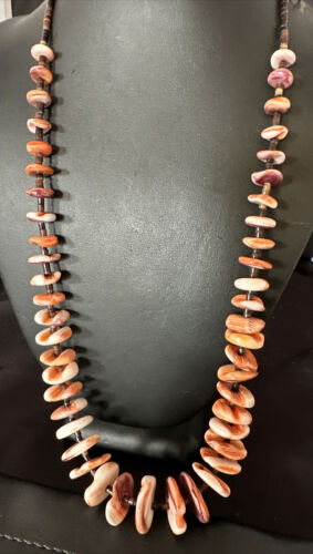 Navajo Red Spiny Oyster Shell Necklace | Sterling Silver | Authentic Native American | 24" | 16381