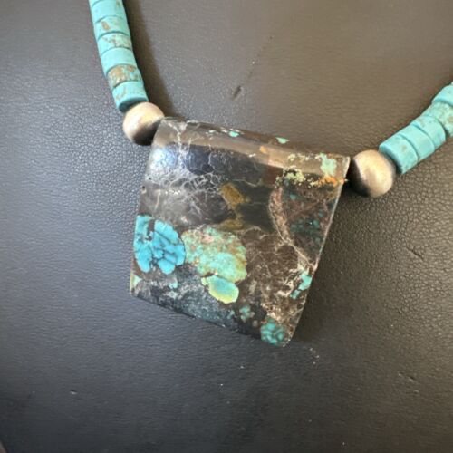 Navajo SpiderWeb Turquoise Heishi Pearls Necklace | Sterling Silver | 20" | Authentic Native American Handmade | 17092 - Masha USA