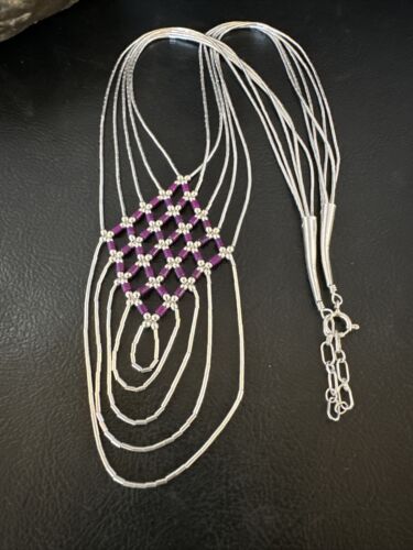 Navajo Crisscross Purple Sugilite Heishi Liquid Sterling Silver 5-Strand Necklace | 22" | 15879