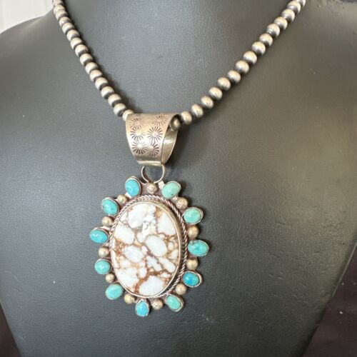 Navajo Wild Horse Turquoise Pendant | Sterling Silver | Native American Handmade | 17149