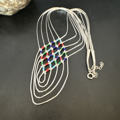 Crisscross Multicolor Heishi Liquid Sterling Silver Necklace | 5 Strand | 22" | 15885