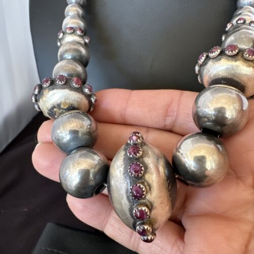 Navajo Purple Spiny Oyster Pearls Necklace | Graduated Sterling Silver | 21" | Authentic Native American Handmade | 16617