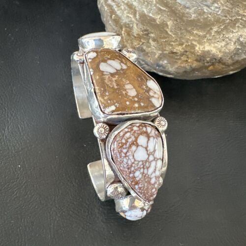 Men's Women's Wild Horse Turquoise Cuff Bracelet | Navajo Sterling Silver | Authentic Native American Handmade | 16938