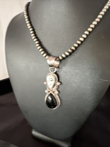 Women's White Buffalo Turquoise Onyx Necklace Pendant | Sterling Silver | Multi-Stone | 15314