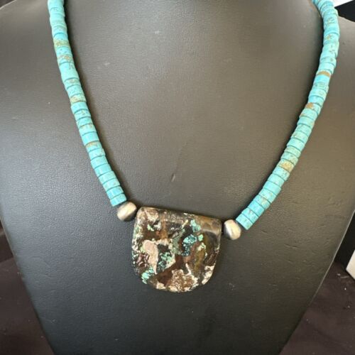 Navajo SpiderWeb Turquoise Heishi Pearls Necklace | Sterling Silver | 20" | Authentic Native American Handmade | 17095