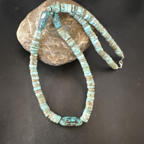 Navajo Turquoise Nugget Heishi Bead Necklace | Sterling Silver | Authentic Native American Handmade | 20" | 17143