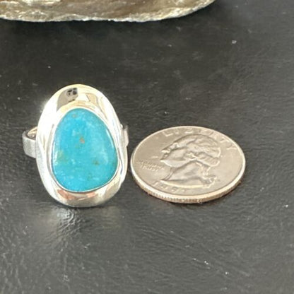 Navajo Blue Kingman Turquoise Ring | Sterling Silver | Sz 9 | Authentic Native American Handmade | 16586