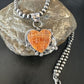 Navajo Orange Spiny Oyster Heart Pendant Necklace | Sterling Silver | Authentic Native American Handmade | 16422