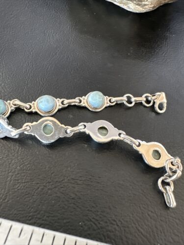 Navajo Blue Larimar Link Bracelet | Sterling Silver | 8" | Authentic Native American Handmade | 16078