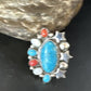 Navajo Coral Mother of Pearl Turquoise Multi-Stone Adjustable Ring | Authentic Native American Sterling Silver | Multi-Stone | 15331