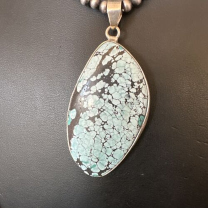 Men's Navajo Blue Spiderweb Turquoise Pendant Necklace | Sterling Silver | Authentic Native American Handmade | 16231